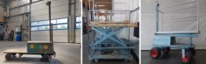 Used pipe rail trolleys transformed into pneumatic tire trolleys | Steenks Service